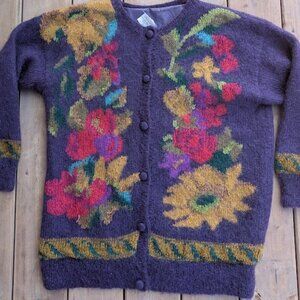 Vintage 1993 Susan Bristol Mohair Blend Floral Pattern Cardigan Size Large